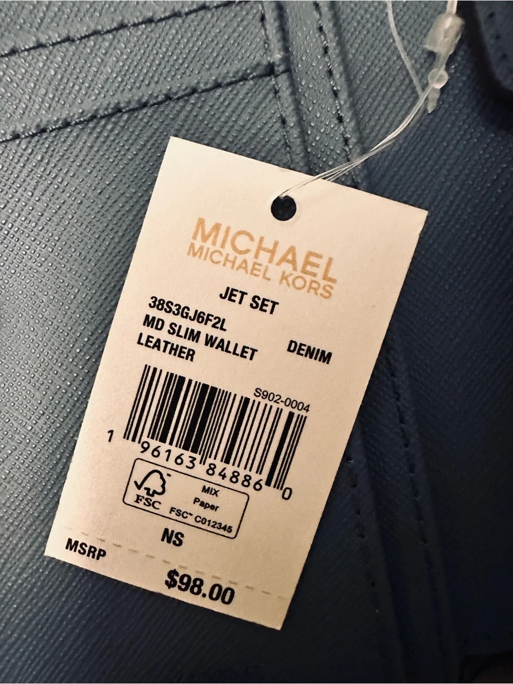 Michael Kors Jet Set Medium Slim Leather Wallet Denim NWT